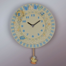 18512 BUW Renkli Oymalı Kasa, Elişi Boyama Sarkaçlı Saat