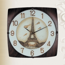 8045A Wooden Color Embossed Eiffel Figure Wall Clock